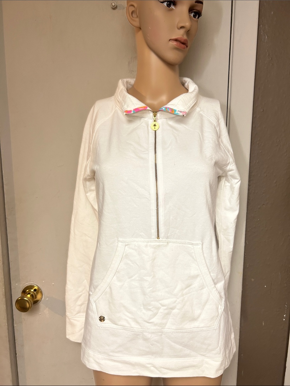 Lilly Pulitzer White Half-Zip Pullover with Multicolor Trim
